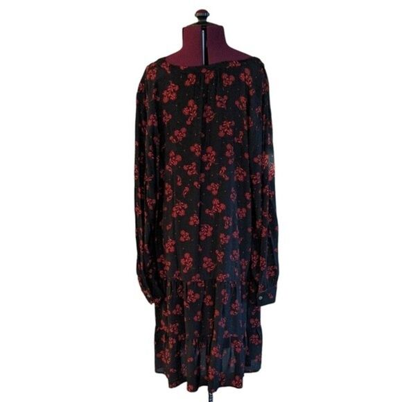 Loft LT garden split neck swing tiered ruffle dress long sleeve red blac… - Picture 2 of 10